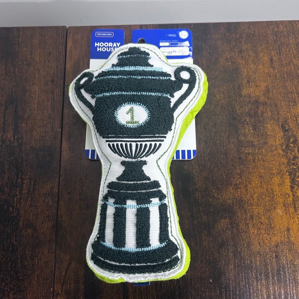 Hooray House Trophy Squeaker Dog Toy #1 Champion Plush Snuggle Green White